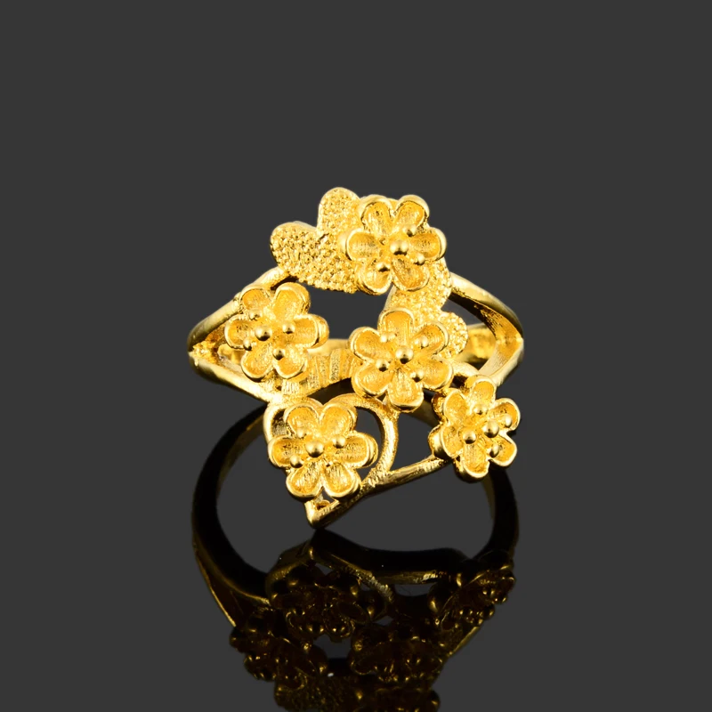 Женское кольцо с цветком модное элегантное 24 К желтое золото | Украшения и