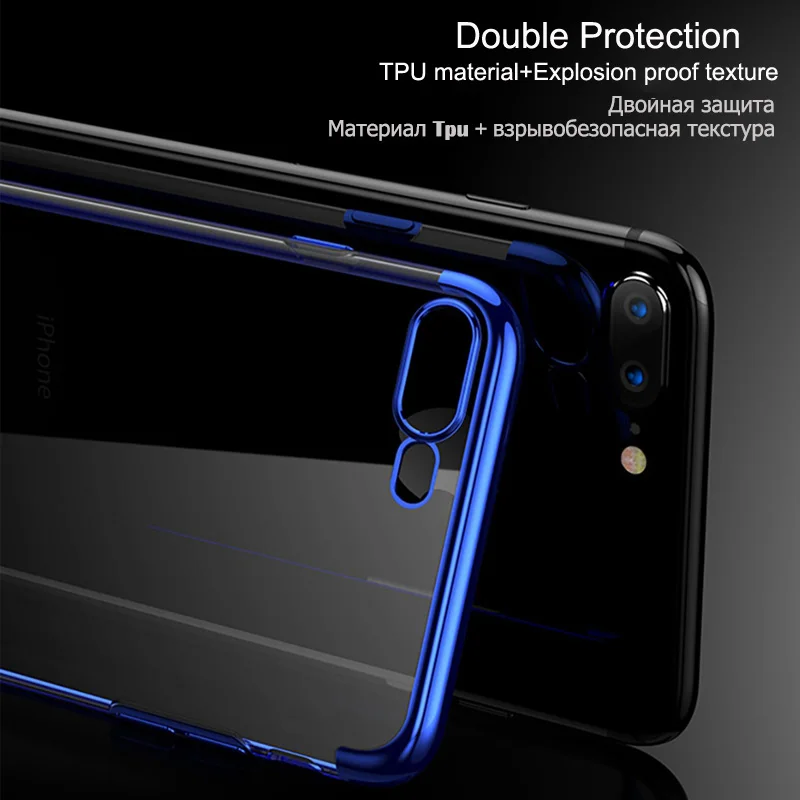 Роскошный чехол с гальваническим покрытием для iPhone 8 7 Ультратонкий Мягкий