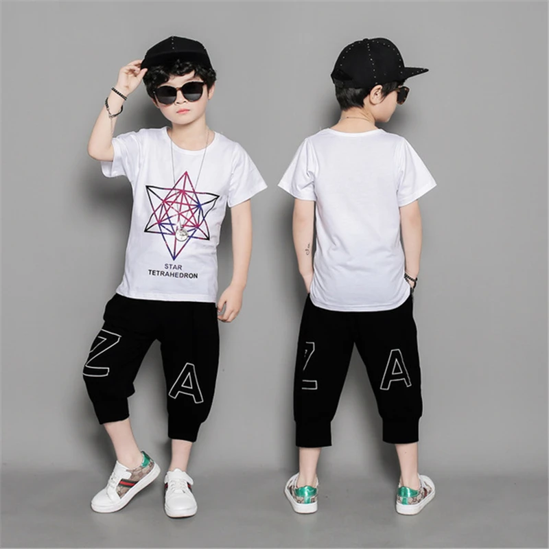 Комплекты летней одежды для мальчиков футболка с граффити + штаны спортивный