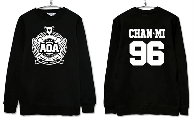 Kpop aoa ace of angel 3rd mini album heart attack member name printing black sweatshirt seol hyun jimin o neck hoodie | Женская одежда