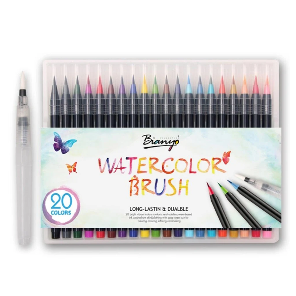 20 Цвета акварель мягкой щеткой Ручка Кисть для рисования ручки маркеры детей