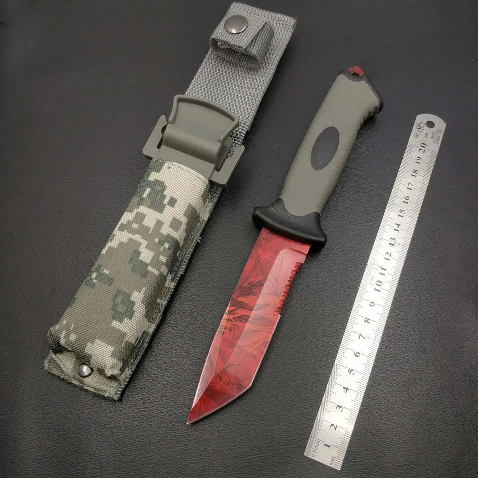 Red color Swayboo CS GO Ursus нож тактические прямые охотничьи ножи фиксированное лезвие резиновый Походный нож допплер для выживания с оболочкой - Цвет: Red color