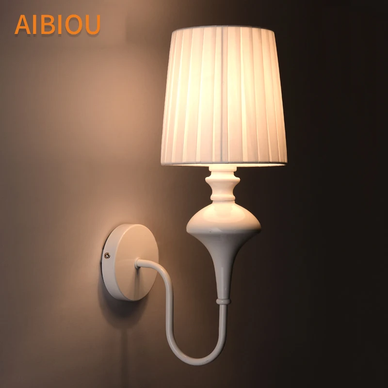 AIBIOU Романтический светодиодный настенный светильник s Белый настенный светильник для фойе E27 черный настенный светильник с тканевым абажуром металлический светильник для чтения