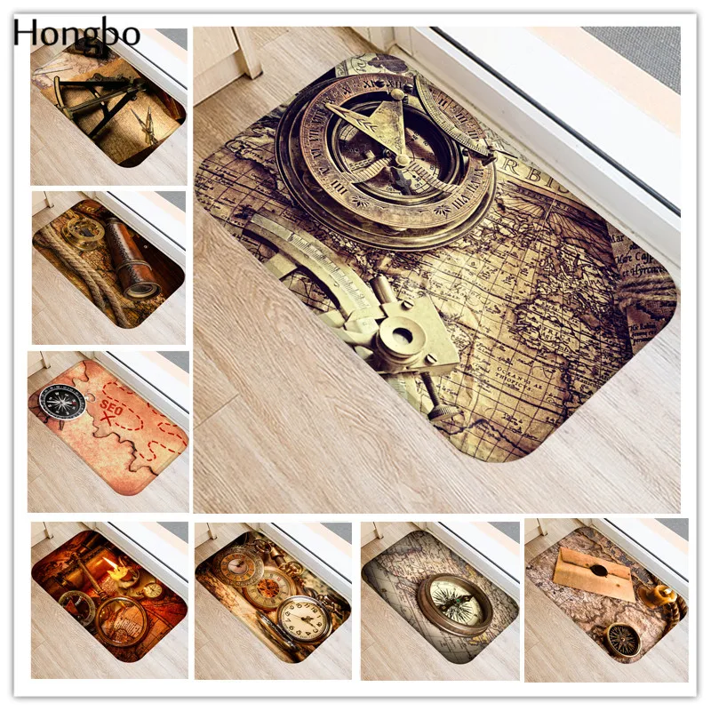 

Hongbo Compass Nautical Map Door Mats Telescope Pattern Kitchen Floor Bath Entrance Rug Mat Absorbent Indoor