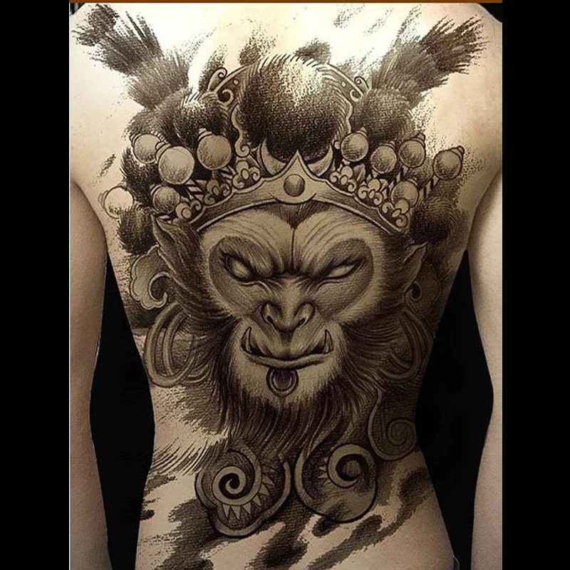 

new large waterproof full back black temporary tattoo stickers big water transfer printing men tattoo stickers size 12.6"x18.9"
