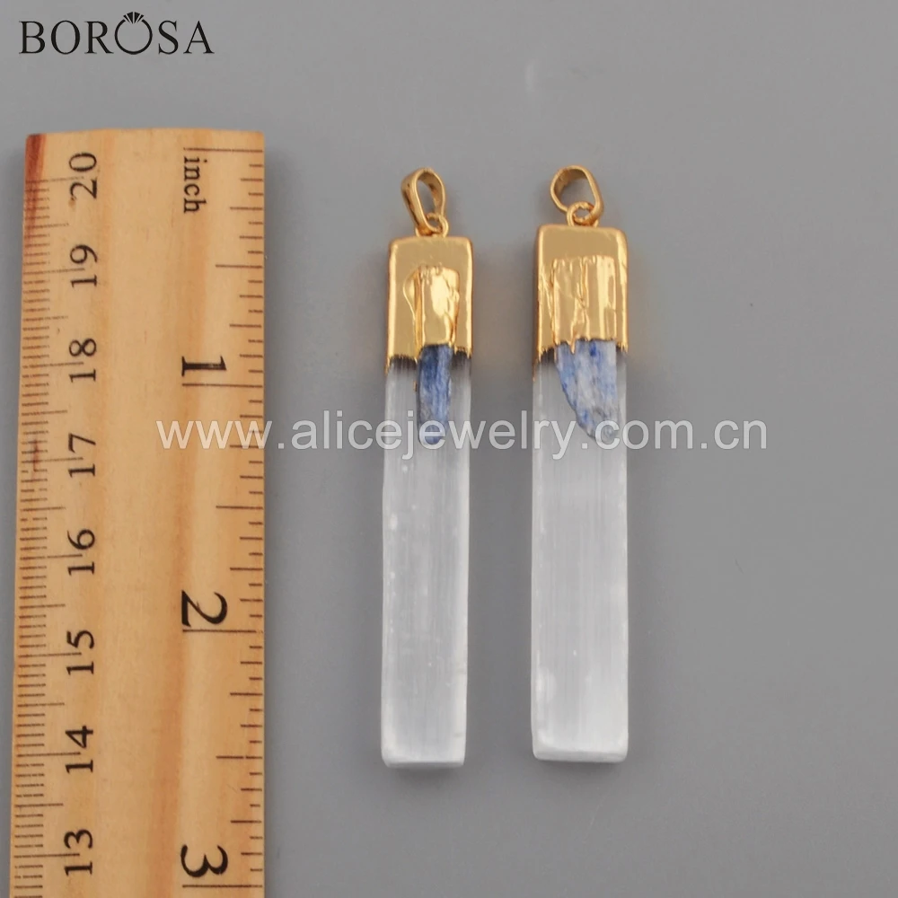 

BOROSA 5PCS Stylish 20" Rectangle Shape Gild Transparent Selenite Stone & Natural Kyanite Pendant Necklace Jewelry G1778 G1778-N