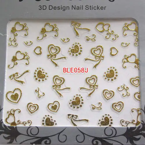 BLE058J Gold 2 шт BLE049J-060J золото и серебро милый дизайн ногтей стикер лист Бабочка цветок часы лук Звезда Сердце Кошка - Цвет: BLE058J Gold