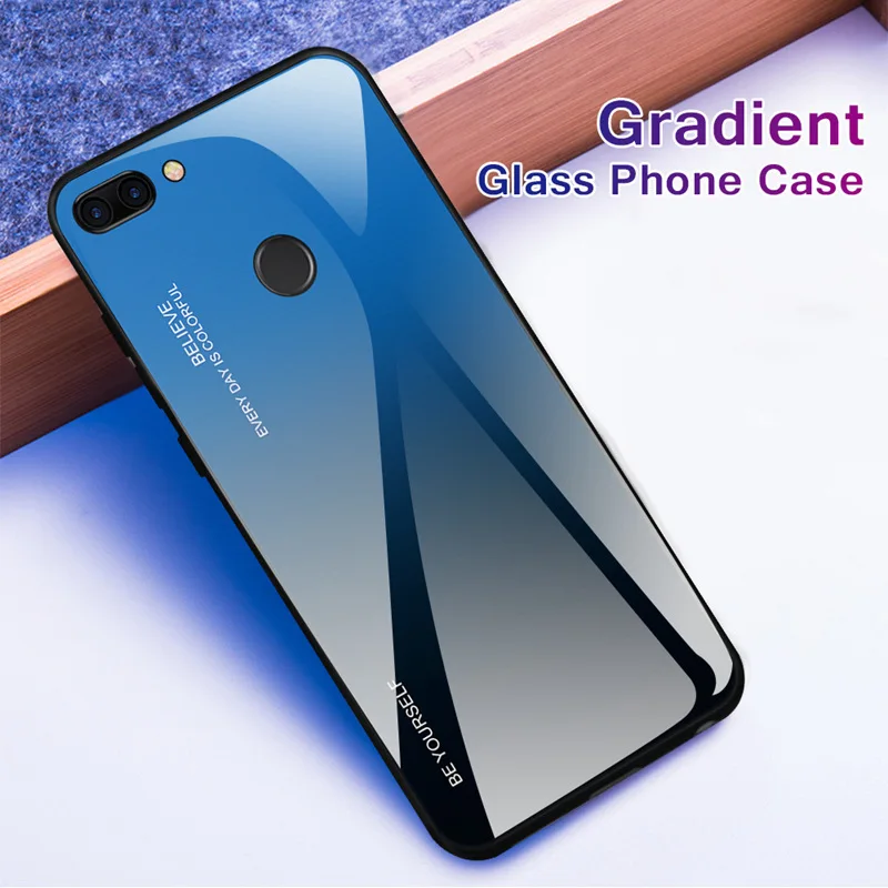Градиентные чехлы для телефонов из закаленного стекла для huawei mate 10 20 Pro 20X Honor 8 9 10 Lite 8A 7A 7X 7C Мягкий ТПУ защитный чехол