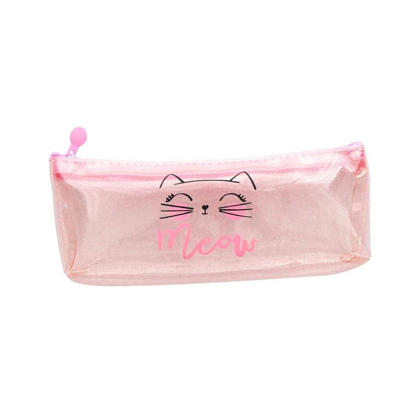 1 шт. ПВХ водонепроницаемый прозрачный Kawaii розовый Meow Cat Пенал для карандашей