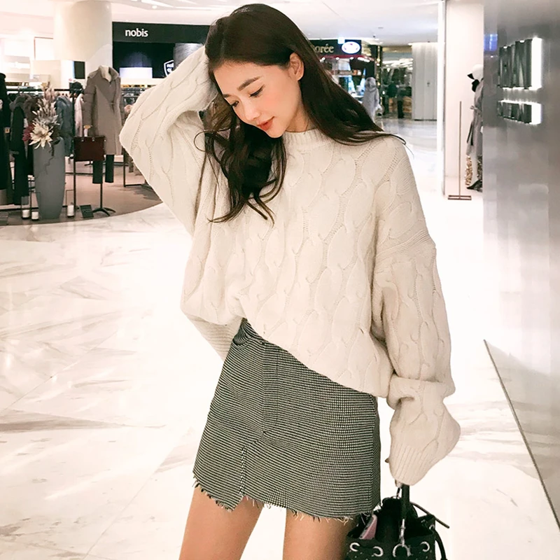 autumn winter new old twisted loose coarse needle rabbit hair blended sluggish thickened knitted sweater. | Женская одежда