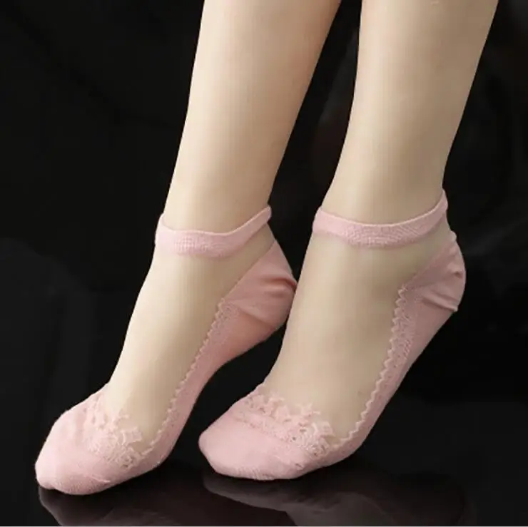 Женские ультратонкие кружевные шелковые носки со стразами хлопковые однотонные