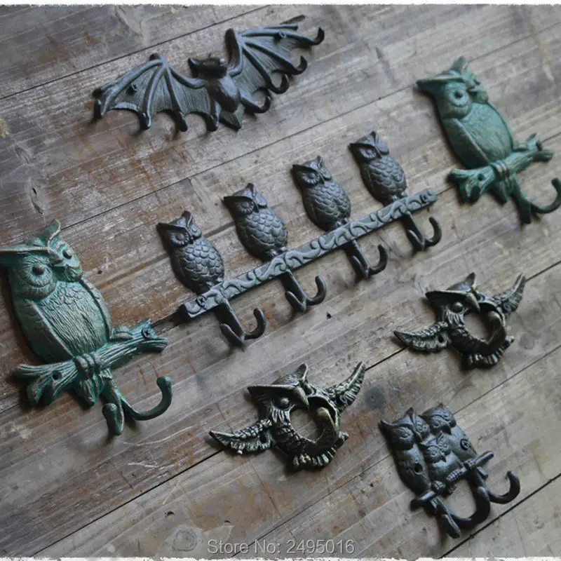 Примитивный чугунный крючок двойной совы простая настенная вешалка для ключей