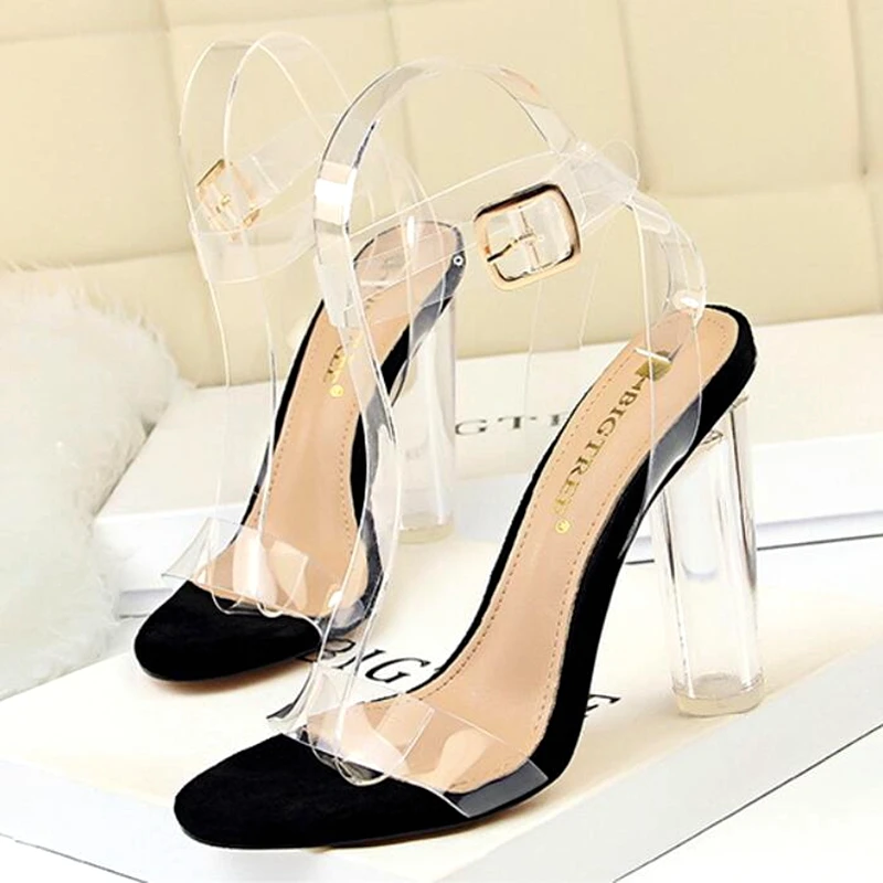 Последняя классика прозрачные туфли на высоком толстом каблуке с кристаллами