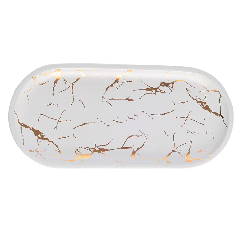 Мраморная керамическая тарелка для торта с золотой инкрустацией набор посуды