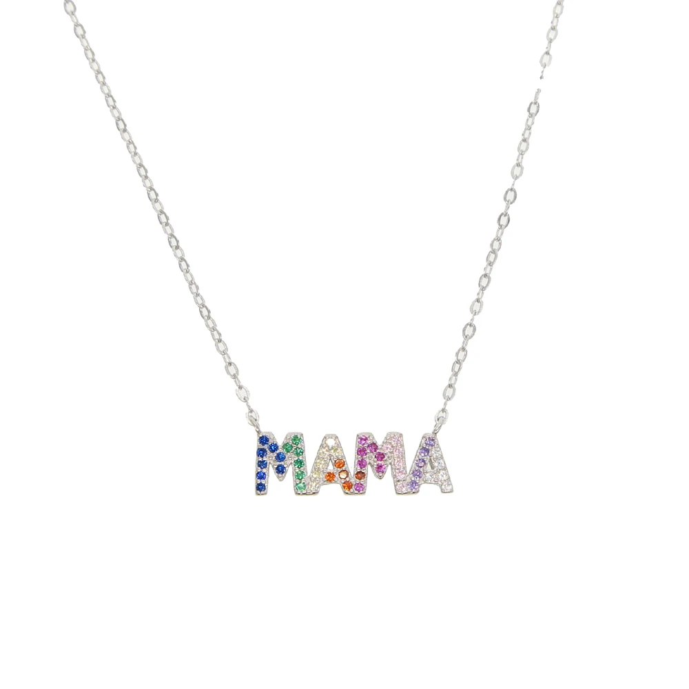 Высокое качество, Стерлинговое Серебро 925 пробы, Радужное красочное cz MAMA LOVE DREAM ожерелье для женщин, Дамское богемное Бохо модное ювелирное изделие