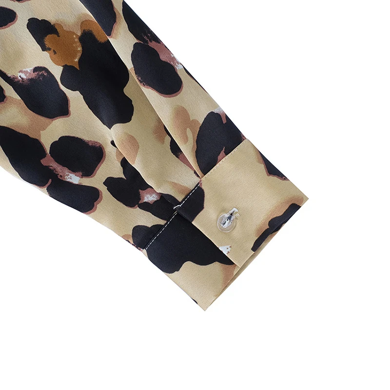 CR сексуальный леопардовый принт Топы женские с длинным рукавом атласная блузка