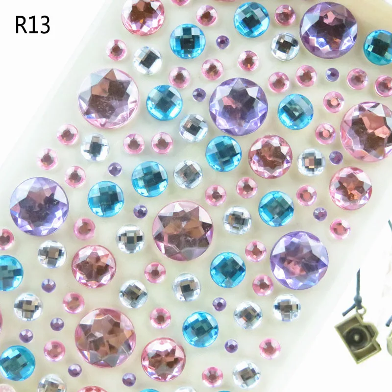 R13 Кристальные 3D украшения для ногтей, стразы, серебро, плоские с оборота, стразы, блестки, самоцветы, ПК/Мобильный декор, самоклеющиеся наклейки в горошек - Цвет: R13