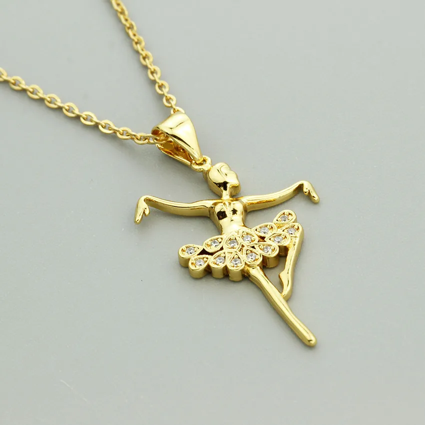 Женское ожерелье с подвеской для балерины колье золотого цвета кристаллами