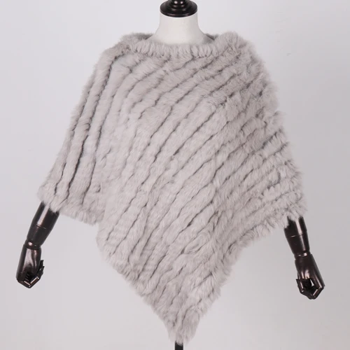 light grey Женское пончо из натурального натурального кроличьего меха, женский меховой шарф из пашмины, Женский пуловер для вечеринки, хорошее качество, шарф из кроличьего меха - Цвет: light grey