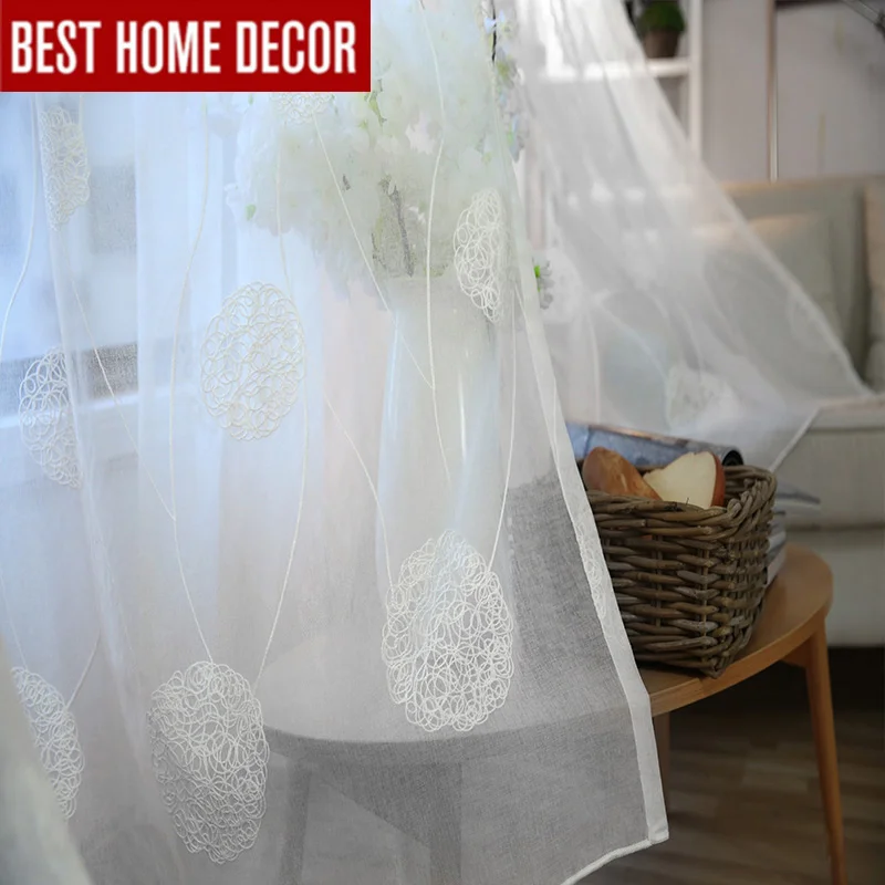 Белая Льняная штора Elka с вышивкой из тюля для гостиной спальни вуаль s кухонного