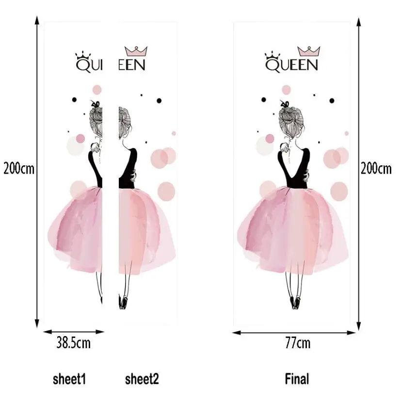 Наклейка на дверь девушки красивое розовое платье самоклеящаяся ПВХ