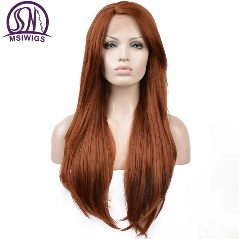 MSI Wigs Оранжевый Синтетический парик на кружеве для женщин афро длинный прямой парик с челкой термостойкие волосы