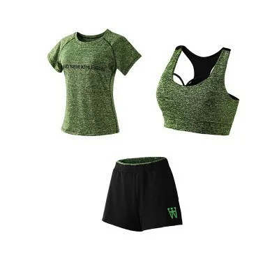 Green shorts 3pcs 5 шт., женские наборы для тренировок, набор для йоги, одежда для бега, женская одежда из полиэстера, женская одежда для фитнеса, женская спортивная одежда с бюстгальтером - Цвет: Green shorts 3pcs