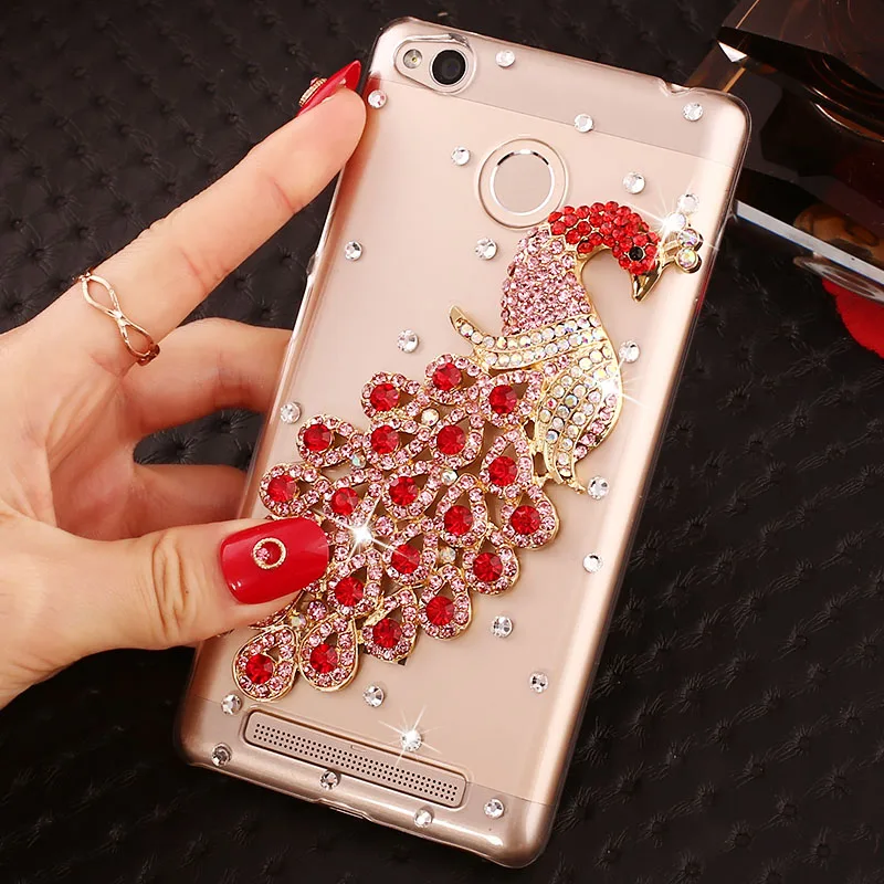 Fashion Xiaomi Redmi 4X Case 4A note 4 4x 3s 5A pro xiaomi mi max 2 A1 5X 5s plus diamonds peacock Cover hard PC cases |