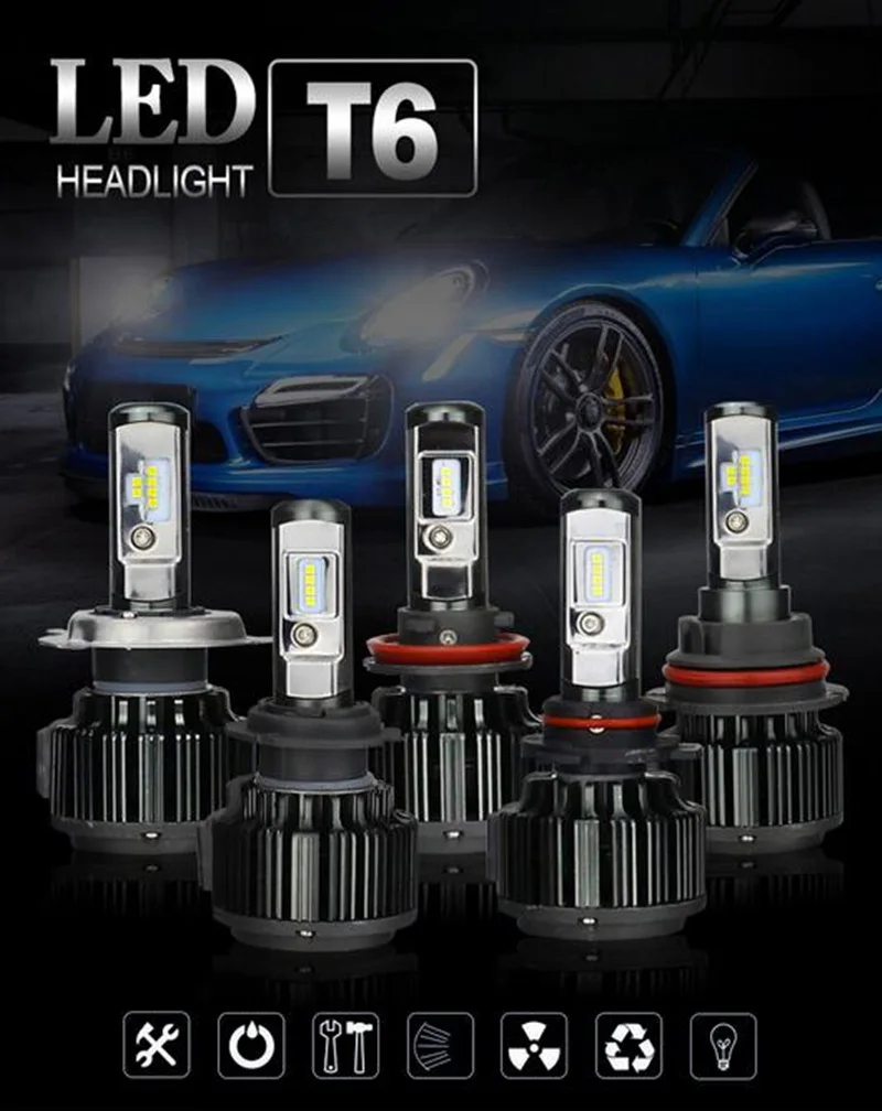 CARSUN T6 H4 H7 H11 H1 CSP светодиодный 9005/HB3 9006/HB4 H13 9004 9007 H3 8000Lm Автомобильные фары
