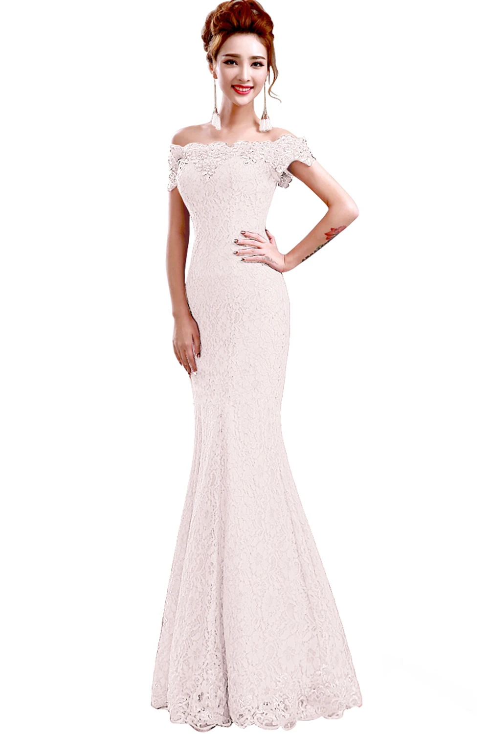 vestido de noiva White Ivory 2019 Simple Lace Mermaid Bride Wedding Dress Off The Shoulder Bridal Gowns robe mariee | Свадьбы и