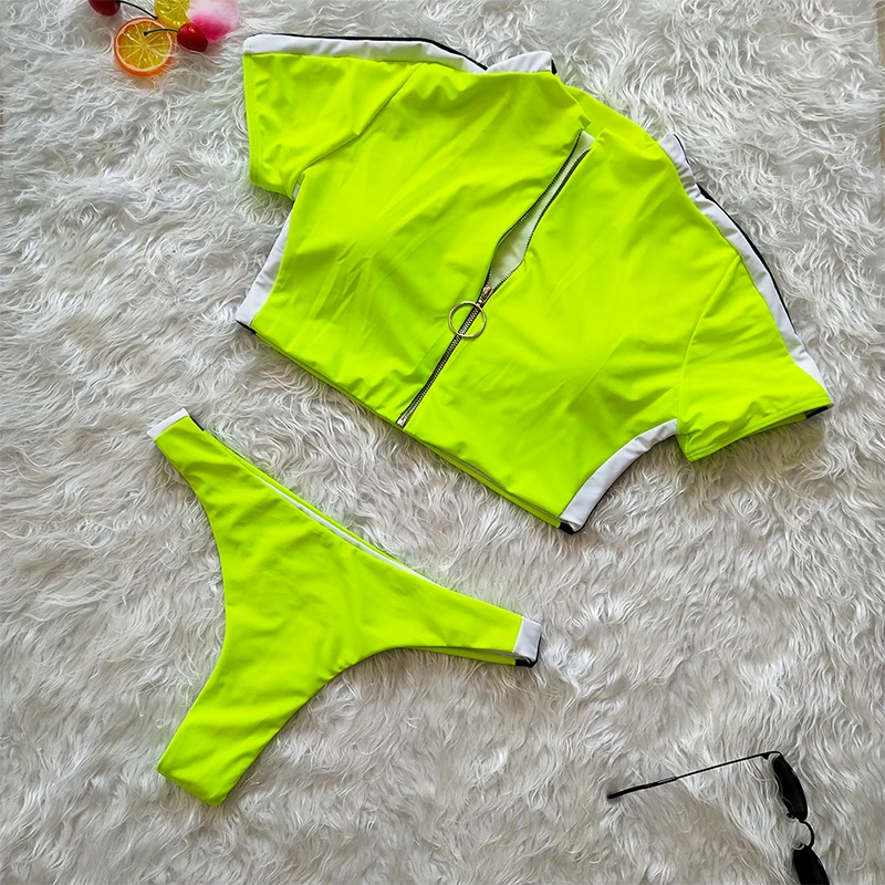 Женский купальник бикини бразильский с v образным вырезом и укороченным топом