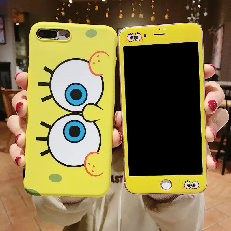 Для iphone 8/7 plus чехол с губкой Бобом и пленка из закаленного стекла для 6 6s мягкий