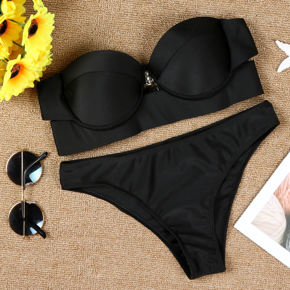 Женский купальник бикини с пуш ап комплект из двух предметов летняя пляжная