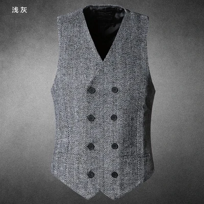 light grey Мужской двубортный жилет мужской костюм жилет мужской формальный серый жилет костюм жилет Тонкий деловой пиджак Топы homme Весна мужской - Цвет: light grey