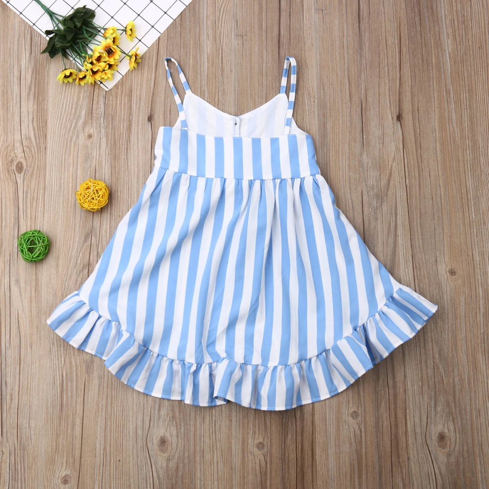 Girl Dress Summer Toddler Kid Baby Girl Dress Sleeveless Stripe Button Dress Casual Clothes Set