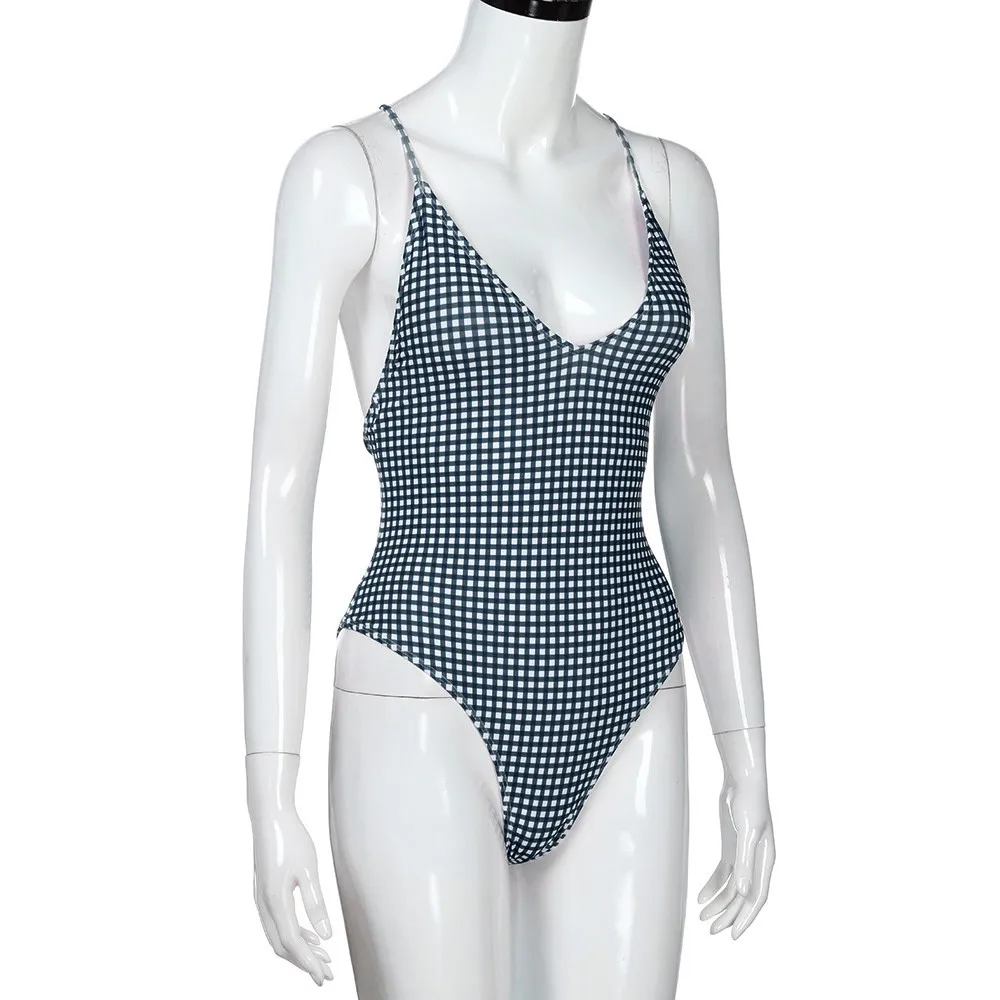 Женский клетчатый цельный бикини пуш ап пляжный монокини для ванной купальник