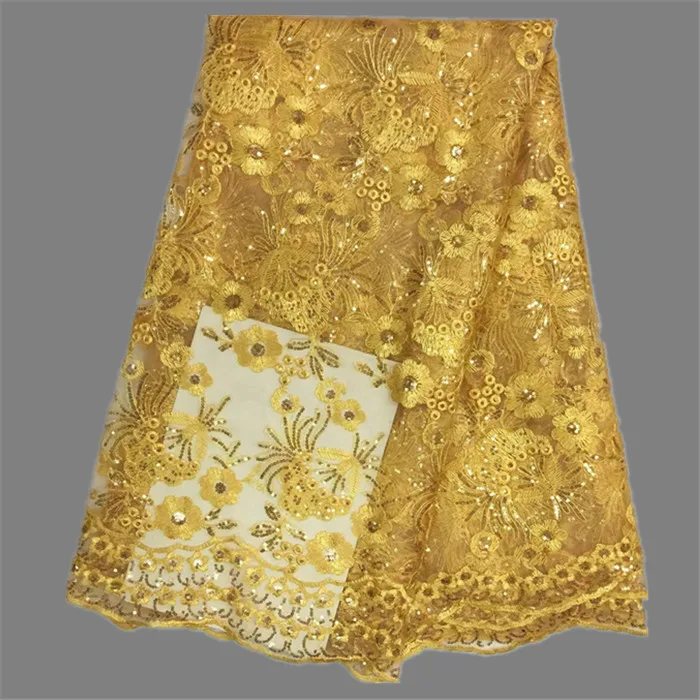 Оптовая цена Цветочная вышивка французский чистая кружевная ткань с блестками