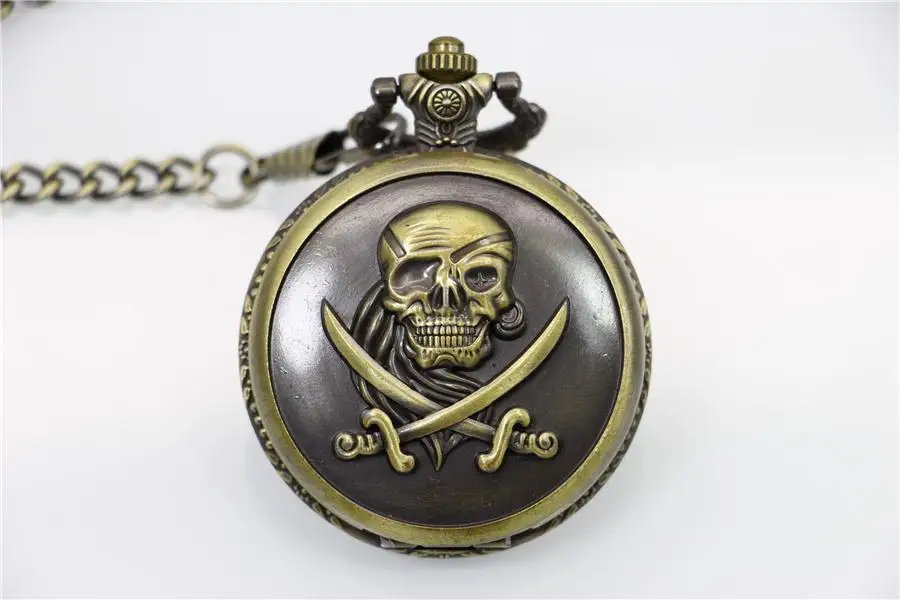 Модный стиль стимпанк Бронзовый лучший Череп пистолет кварцевые карманные часы