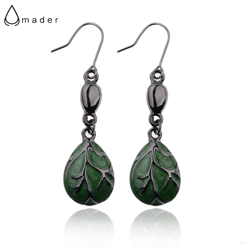 Green Amader зеленая и белая винтажная Капля воды Серьги для женщин элегантные листья серебряные и черные серьги дизайн Букле д 'ореиль HQE680 - Окраска металла: Green