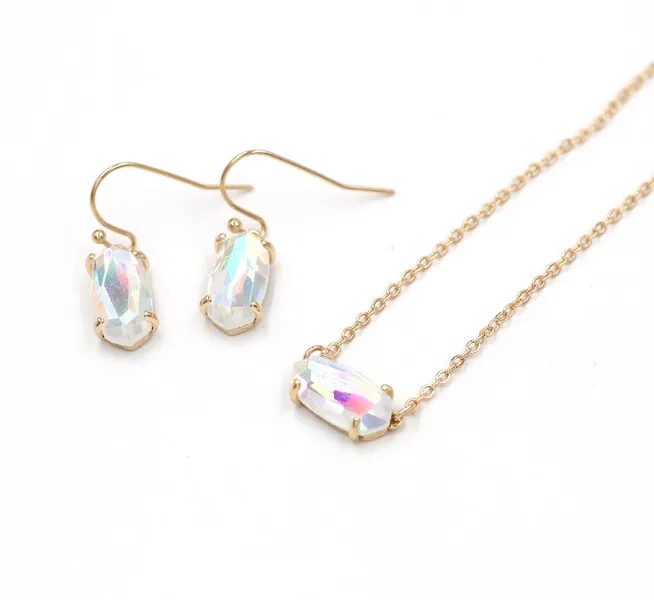 Gold set Модные маленькие стеклянные Висячие AB серьги для женщин - Окраска металла: Gold set