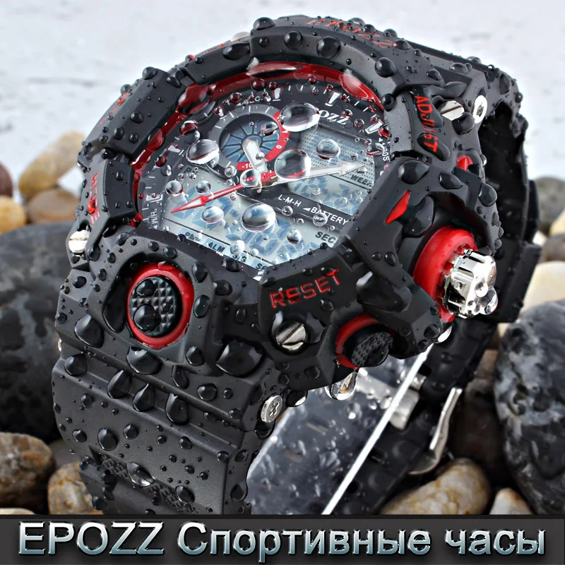 Лучший бренд класса люкс Epozz красный G Стиль Круглый Большой Циферблат цифровой