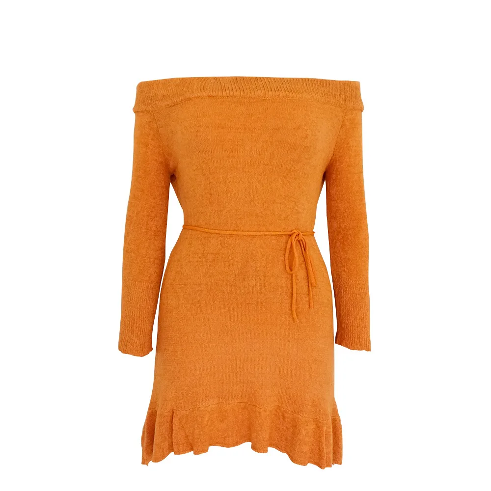 Casual Slash Neck Off Shoulder Sexy Long Knitted Sweater Dress Women Slim Bodycon Pullover Female Autumn Winter Dresses Clothes | Женская