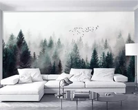 beibehang custom wallpaper modern high quality foggy forest clouds flying birds landscape tv background wall wallpaper behang