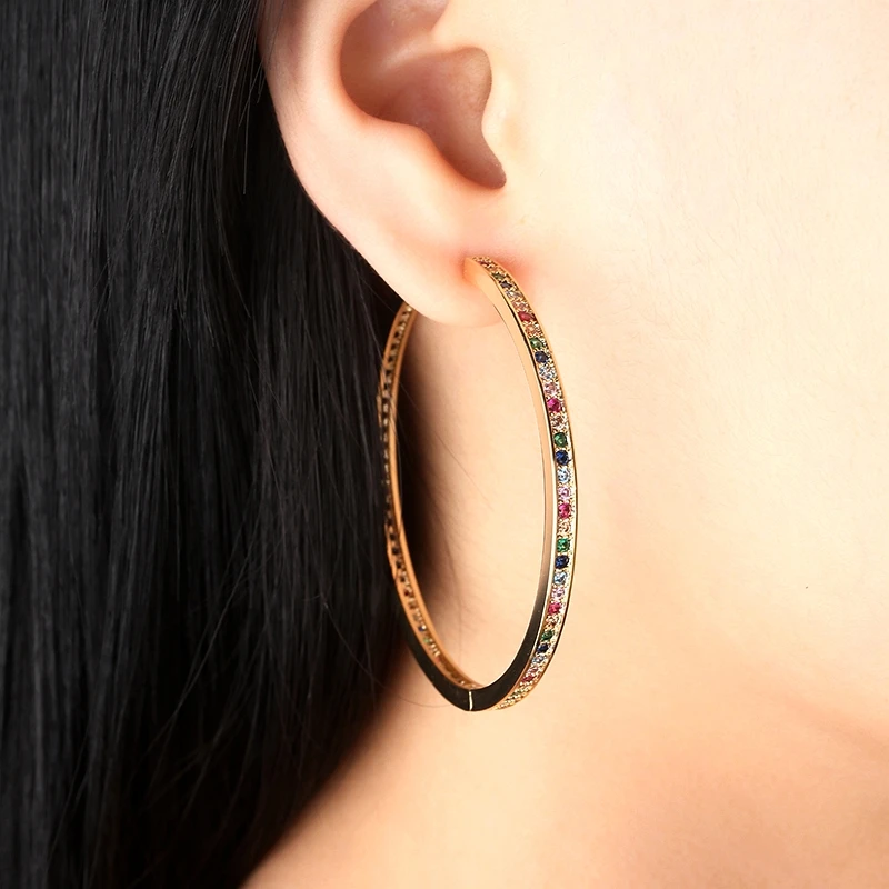 Многоцветные большие круглые серьги-кольца для женщин цветные серьги с