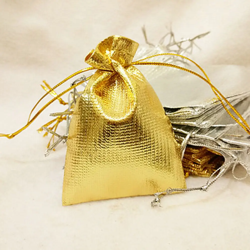 Оптовая продажа 10 шт. Золотая и серебряная подарочная Сумка из органзы на шнурке