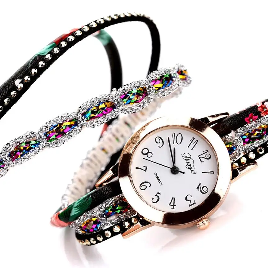 Женские кварцевые часы с кожаным браслетом роскошные Топ бренда 2019 цветком - Фото №1