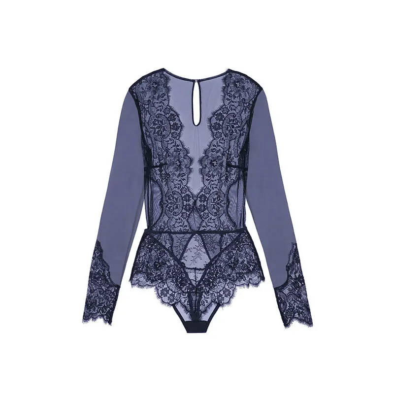 Ohyeahlover Кружевное боди Macacao Feminino женские боди обтягивающие сексуальные Клубные RM80400 размера плюс изысканные Кружевные Боди с длинным рукавом
