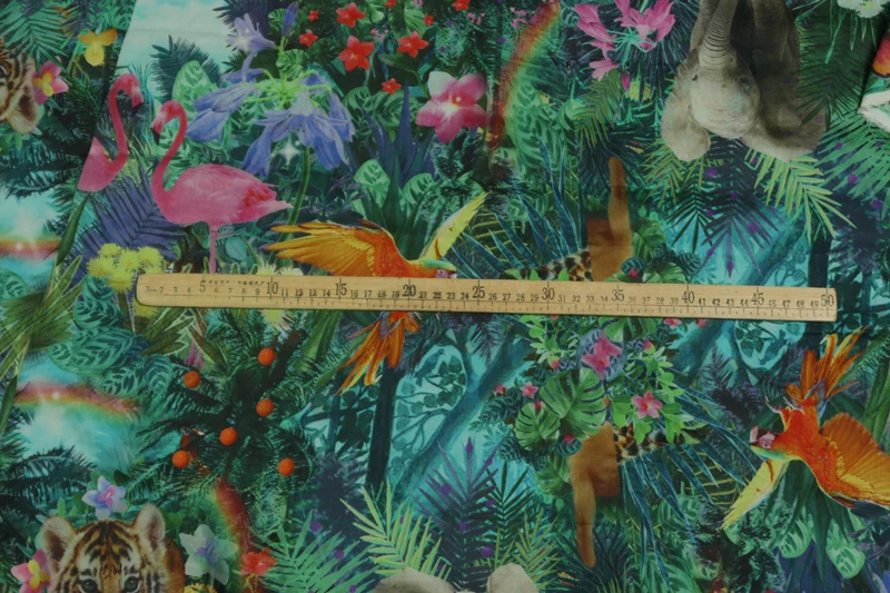 Хлопковая тонкая ткань 100x140 см/39x55 дюймов 3D яркий тропический лес слон тигр | Дом и