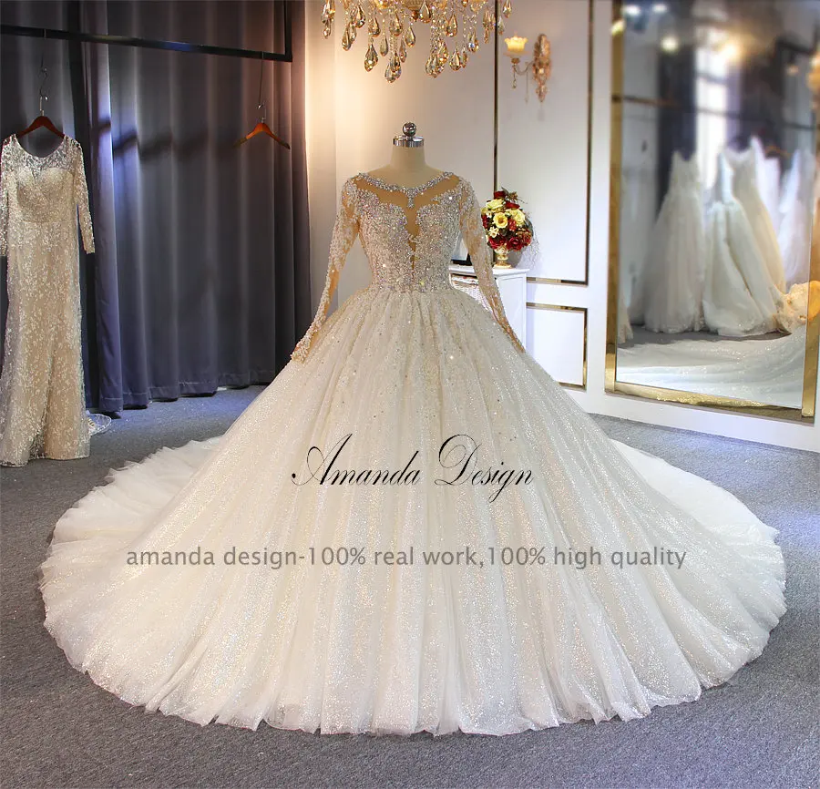 Свадебное платье с длинным рукавом и кружевной аппликацией Amanda роскошное