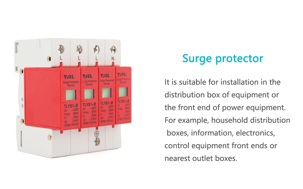 Защита от перенапряжения B60-4P 30KA~ 60KA 275 V 385 V 420 V AC Spd House защитное Низковольтное предохранительное устройство 3 P+ N защита от молнии